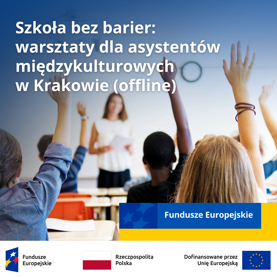 Promotional graphic for workshops for intercultural assistants in Kraków